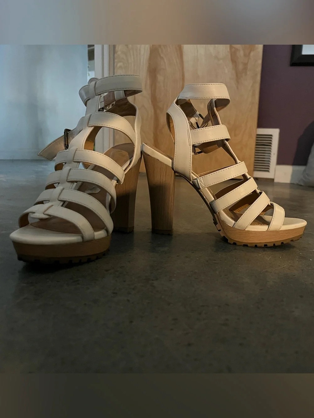 white / cream strappy heels